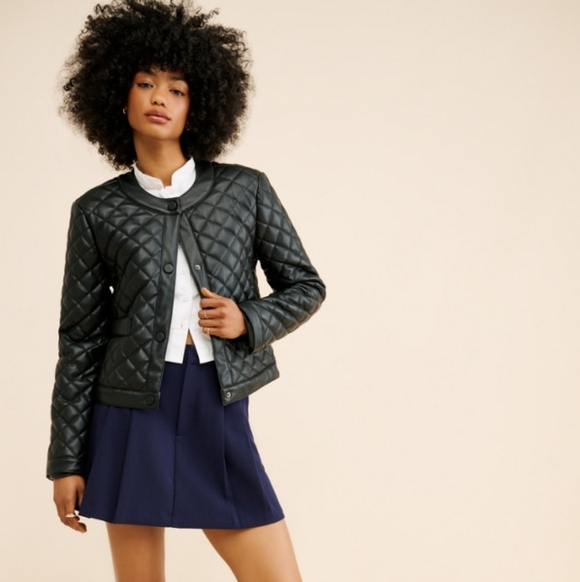 Steve Madden Martine Vegan Leather Jacket Quilted Black - Picture 3 of 3